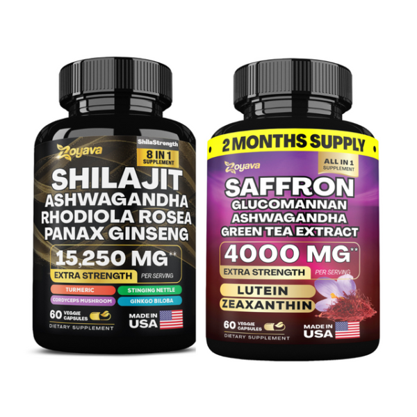 Zoyava Elevate Your Vitality & Wellness: Shilajit Power Shilastrength Blend (15,250Mg) & Saffron Zestyzen Powerhouse (4,000Mg)