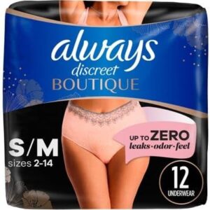 Always Discreet Boutique Adult Incontinence & Postpartum Underwear For Women, High-Rise, Size Small/Medium, Rosy, Maximum Absorbency, Disposable, 12...