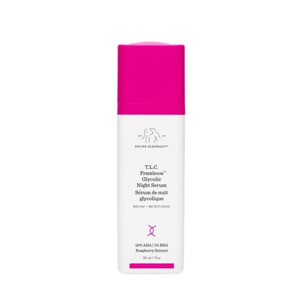 Drunk Elephant T.L.C. Framboos Glycolic Night Serum - Skin Care Brightening Night Serum. Repackaging (30 mL / 1 Fl Oz)