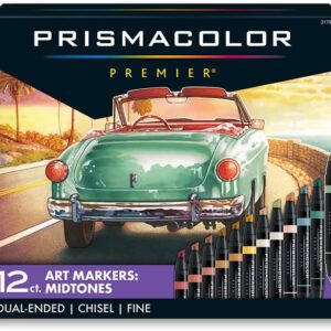 Prismacolor Premier 12-Count Dual-Ended Art Markers, Chisel and Fine Tips, Mid-Tone Colors, Professional Quality for Artists