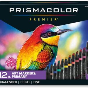 Prismacolor Premier Double-Ended Art Markers, Fine and Chisel Tip, 12 Pack