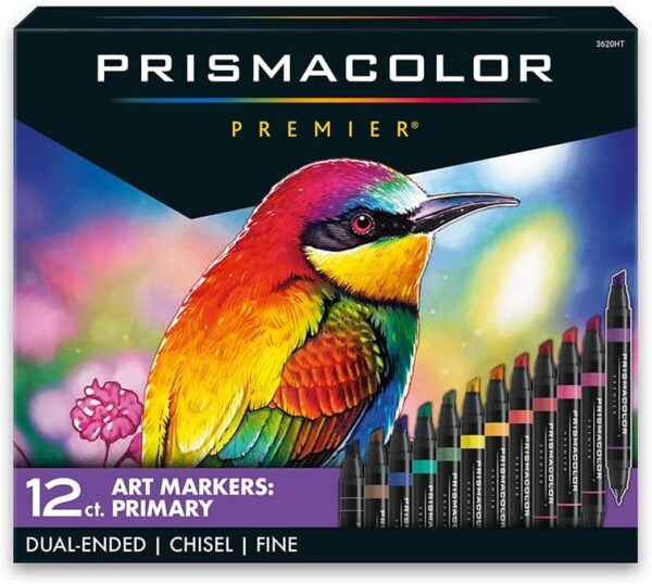 Prismacolor Premier Double-Ended Art Markers, Fine and Chisel Tip, 12 Pack