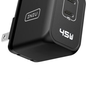 INIU 45W USB C Fast Charger, Support Samsung Super Fast Charging 2.0, PD Compact Foldable Dual Wall Charger Block, for Samsung S23 S22 Ultra/Note iPhone 16 15 Pro iPad Pro MacBook Air Steam Deck etc