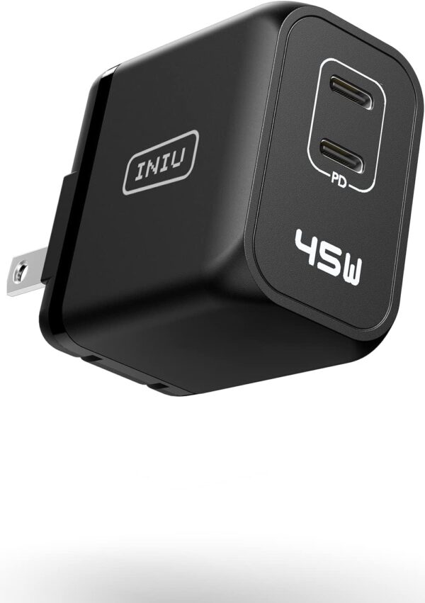 INIU 45W USB C Fast Charger, Support Samsung Super Fast Charging 2.0, PD Compact Foldable Dual Wall Charger Block, for Samsung S23 S22 Ultra/Note iPhone 16 15 Pro iPad Pro MacBook Air Steam Deck etc