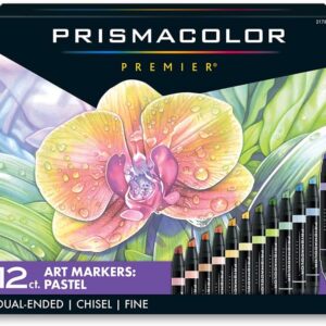 Prismacolor Premier Dual-Ended Art Markers, Chisel and Fine Tips, Pastel Colors, 12 Count Set, Ideal for Adult Coloring Books