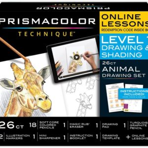 Prismacolor Technique, Art Supplies with Digital Art Lessons, Animal Drawings Set, Level 1, How to Draw Animals with Colored Pencils, Graphite Pencils