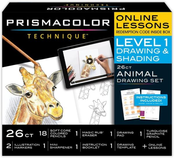 Prismacolor Technique, Art Supplies with Digital Art Lessons, Animal Drawings Set, Level 1, How to Draw Animals with Colored Pencils, Graphite Pencils