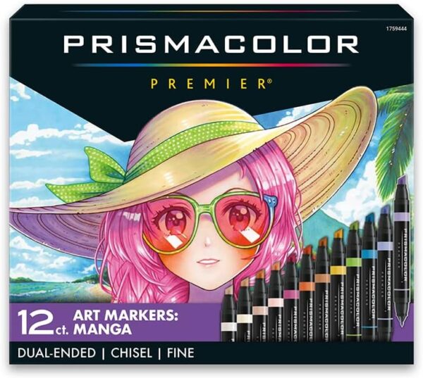 Prismacolor Premier Double-Ended Art Markers, Fine And Chisel Tip, Manga Colors, Adult Coloring, 12 Pack