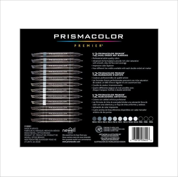 Prismacolor Premier Double-Ended Art Markers, Fine And Chisel Tip, Cool Grey, Adult Coloring, 12 Pack - Image 3