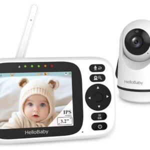 HelloBaby Baby Monitor with 3.2'' IPS Screen - Baby Camera Monitor with Remote Pan-Tilt-Zoom Camera No WiFi, Infrared Night Vision, 1000ft Wireless Connection