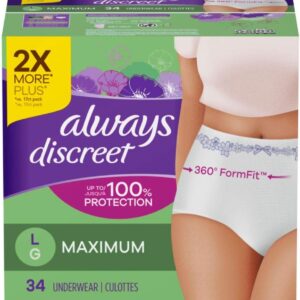 Always Discreet for Sensitive Skin Postpartum Incontinence Underwear, Size L Maximum Absorbency, 34 Count