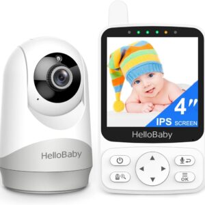 HelloBaby Baby Monitor - Portable Video Baby Monitor with Camera and Audio, 4" IPS, 29-Hr Battery, 1000ft Range, Night Vision, 2-Way Audio, No WiFi,Temperature, Ideal for Travel