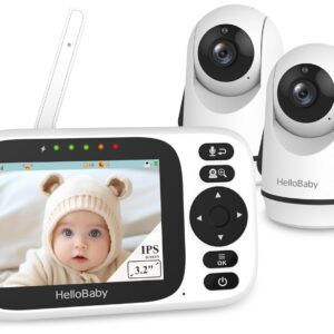 HelloBaby Baby Monitor with 3.2'' IPS Screen - Baby Camera Monitor with Remote Pan-Tilt-Zoom Camera No WiFi, Infrared Night Vision, 1000ft Wireless Connection (2 Cameras)