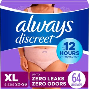 Always Discreet Adult Incontinence Underwear for Women and Postpartum Underwear, XL, Up to 100%* Bladder Leak Protection, 64 CT,