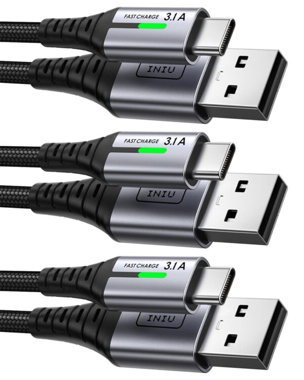 INIU USB C Cable, [3 Pack 1.6/6.6/6.6ft ] 3.1A QC3.0 Type C Charger Fast Charging, Durable Nylon USBC Charger Cables for Samsung Galaxy S22 S21 S20 S10 Plus Note 10 Google Pixel OnePlus iPhone 15 etc