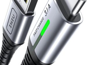 INIU USB C Charger Cable 6.6ft, 3.1A USB A to Type C Fast Charging Cable, Zinc Alloy Braided USB-C Data Cord for iPhone 15 Pro Max Samsung S24 S21 S10 A15 Google Pixel 7 LG V30 Moto, etc.