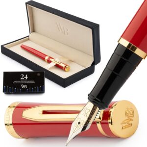 Wordsworth & Black Fountain Pen Set, Medium Nib, Includes 24 Ink Cartridges and Ink Refill Converter, Gift Case, Journaling, Calligraphy, Smooth Writing...