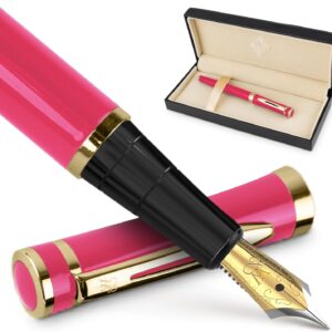 Wordsworth & Black Fountain Pen Set, Medium Nib, Includes 24 Ink Cartridges and Ink Refill Converter, Gift Case, Journaling, Calligraphy, Smooth Writing Pens [Hot Pink], Perfect for Men and Women