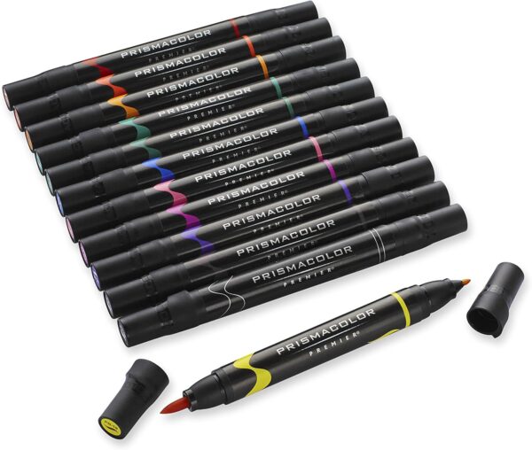 Prismacolor Premier Double-Ended Art Markers, Fine And Brush Tip, Adult Coloring, 12 Pack - Image 3