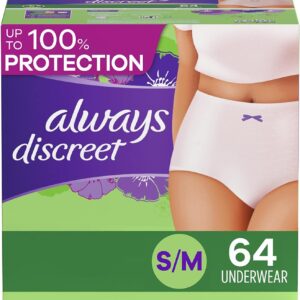 Always Discreet Adult Incontinence & Postpartum Underwear For Women, Size Small/Medium, Maximum Absorbency, Disposable, 32 Count x 2 Packs (64 Count total) (Packaging May Vary)