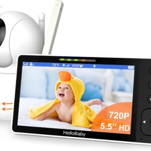 HelloBaby 720P 5.5'' HD Baby Monitor with Camera and Audio No WiFi, Video Baby Monitor, Remote Pan Tilt Zoom Wide View Range, 1080P Infant Camera, Night Light, Hack Proof, 4000mAh Battery, 1000ft