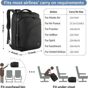 MATEIN Carry on Backpack, Extra Large Travel Backpack Expandable Airplane Approved Weekender Bag for Men and Women, Water Resistant Lightweight Daypack for Flight 40L, Black