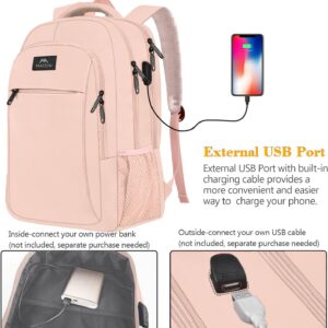 MATEIN 14 Inch Laptop Backpack, Anti Theft Travel Backpack with USB Charging Port, Water Resistant Lightweight Computer Daypack Fits Macbook Up to 14inch for Women, Pink