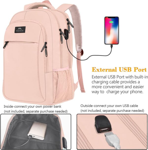 MATEIN 14 Inch Laptop Backpack, Anti Theft Travel Backpack with USB Charging Port, Water Resistant Lightweight Computer Daypack Fits Macbook Up to 14inch for Women, Pink