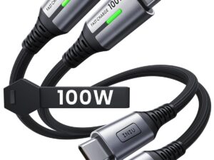 INIU Short USB C to USB C Cable, [1ft, 2-Pack] 100W Type C Cord for iPhone 15, Samsung Galaxy S24 Ultra S21 S10e, MacBook, iPad and More