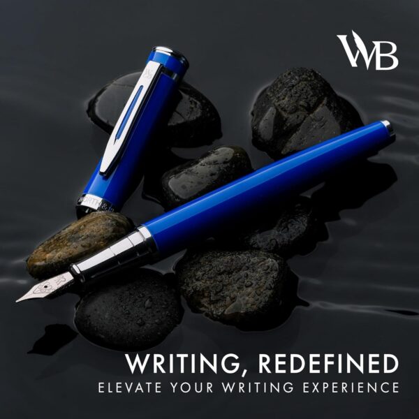 Wordsworth & Black Fountain Pen Set, Medium Nib, Includes 24 Pack Ink Cartridges, Ink Refill Converter & Gift Pouch, Chrome Finish, Calligraphy, [Imperial Blue], Perfect for Men & Women