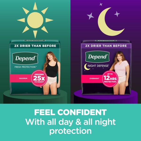 Depend Night Defense Adult Incontinence & Postpartum Bladder Leak Underwear for Women, Disposable, Overnight, Large, Blush, 56 Count (4 Packs of 14), Packaging May Vary - Image 8