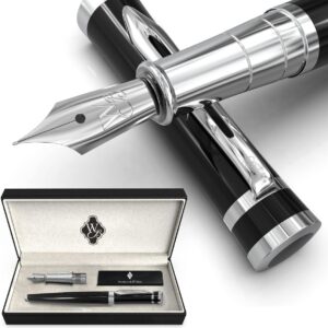 Wordsworth & Black Fountain Pen Set, 18K Gilded Medium and Fine Nibs, 6 Ink Cartridges and Refill Converter, Gift Case, Smooth Writing Pens [Black...