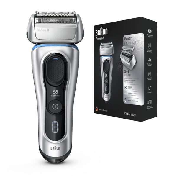 Braun Series 8 8330s Next Generation, Electric Shaver for Men, Rechargeable and Cordless Razor, Silver, Fabric Travel Case, Wet and Dry, Foil Shaver