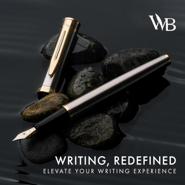 Wordsworth & Black Fountain Pen Set, 18K Gilded Medium Nib, Includes 24 Pack Ink Cartridges, Ink Refill Converter & Gift Pouch, Gold Finish