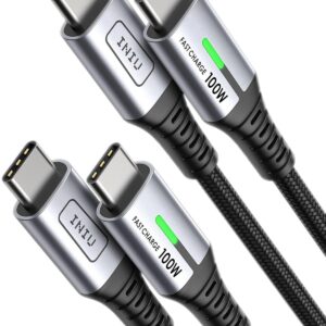 INIU USB C to USB C Cable, (6ft, 2-Pack) 100W USB C to C Fast Charging Cable, Braided Type C Charger Cable USB C Cord for iPhone 15 Pro Max Samsung Galaxy S21 S10 S9 Note 10 MacBook iPad Kindle etc.