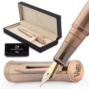 Wordsworth & Black Luxury Fountain Pen - Stunning Brushed Copper Pen, 18K Gilded Nib (Medium), Ink Converter, Best Pen Gift Set for Men & Women