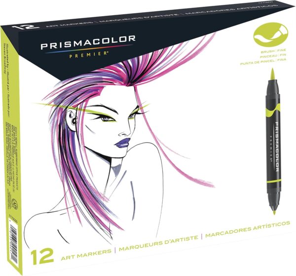 Prismacolor Premier Double-Ended Art Markers, Fine And Brush Tip, Adult Coloring, 12 Pack