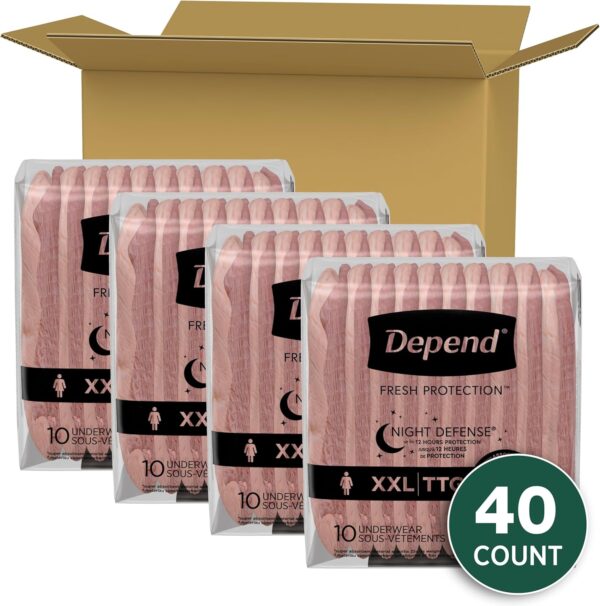 Depend Night Defense Adult Incontinence & Postpartum Bladder Leak Underwear for Women, Disposable, Overnight, Extra-Extra-Large, Blush, 40 Count (4 Packs of 10), Packaging May Vary - Image 2