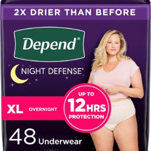 Depend Night Defense Adult Incontinence & Postpartum Bladder Leak Underwear for Women, Disposable, Overnight, Extra-Large, Blush, 48 Count (4 Packs of 12), Packaging May Vary