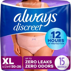 Always Discreet Adult Incontinence & Postpartum Underwear for Women, Classic Cut, Size X-Large, Maximum Absorbency, Disposable, 15 Count (Pack of 1) (Packaging May Vary)