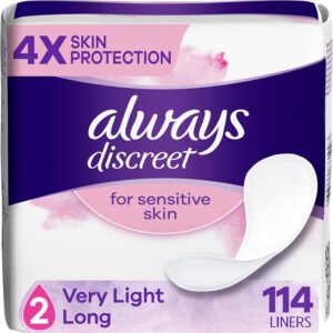 Always Discreet for Sensitive Skin Liners Light Long Absorbency, Four Times Skin Protection, Soft, Dermatologically Tested, Fragrance-Free, 114 Total Count...