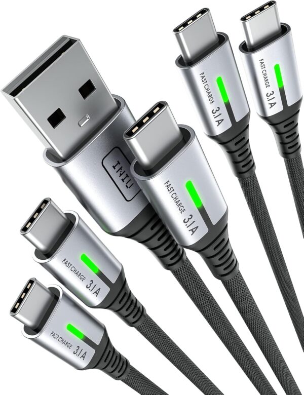 USB C Cable, INIU [5 Pack 3.1A] QC Fast Charging USB Type C Cable, Nylon(1.6+3.3+3.3+6.6+6.6ft) Phone Charger USB A to USB C Cable for Samsung Galaxy S21 S20 S10 Plus Note 10 LG Google Pixel iPhone 15