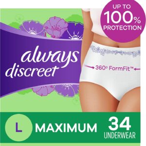 Always Discreet for Sensitive Skin Postpartum Incontinence Underwear, Size L Maximum Absorbency, 34 Count