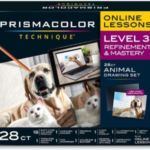 Prismacolor Technique, Art Supplies and Digital Art Lessons, Animal Drawings Set, Level 3, Includes Artist Roll Case, Dog, Cat & Pet Lesson, 28 Count