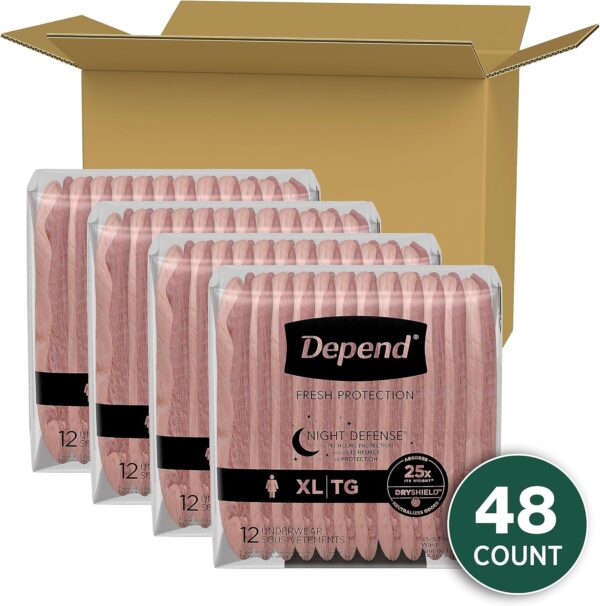 Depend Night Defense Adult Incontinence & Postpartum Bladder Leak Underwear for Women, Disposable, Overnight, Extra-Large, Blush, 48 Count (4 Packs of 12), Packaging May Vary - Image 2