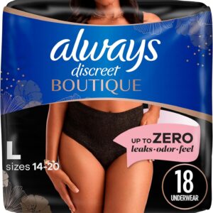 Always Discreet Boutique Incontinence and Postpartum Underwear for Women, Maximum Protection, L, Black, 18 Count (Packaging May Vary)