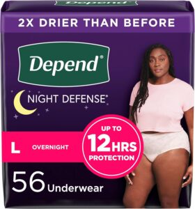 Depend Night Defense Adult Incontinence & Postpartum Bladder Leak Underwear for Women, Disposable, Overnight, Large, Blush, 56 Count (4 Packs of 14), Packaging May Vary