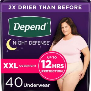 Depend Night Defense Adult Incontinence & Postpartum Bladder Leak Underwear for Women, Disposable, Overnight, Extra-Extra-Large, Blush, 40 Count (4 Packs of 10), Packaging May Vary