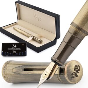 Wordsworth & Black Luxury Fountain Pen - Stunning Brushed Bronze Pen, 18K Gilded Nib (Medium), Ink Converter, Best Pen Gift Set for Men & Women