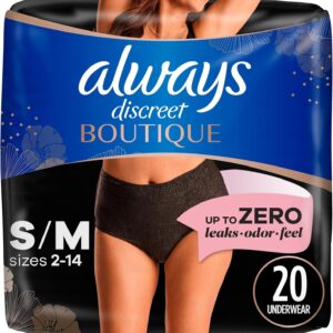 Always Discreet Boutique Incontinence and Postpartum Underwear for Women, Maximum Protection, S/M, Black, 20 Count (Packaging May Vary)